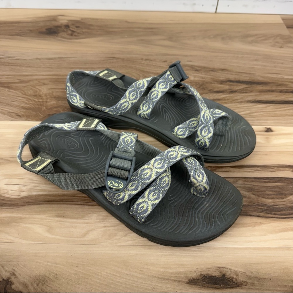 Chaco Gray and Yellow Patterned Sandals